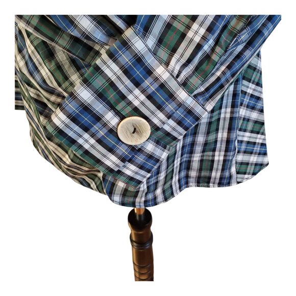 ZARA SZ L Blue & Green Plaid Cross-over 100% Cotton Twist Front Shirt Tunic Top - Picture 5 of 11